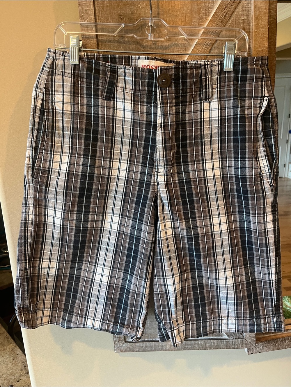 Mossimo Supply Co. Black Brown & White Plaid Flat Front Shorts